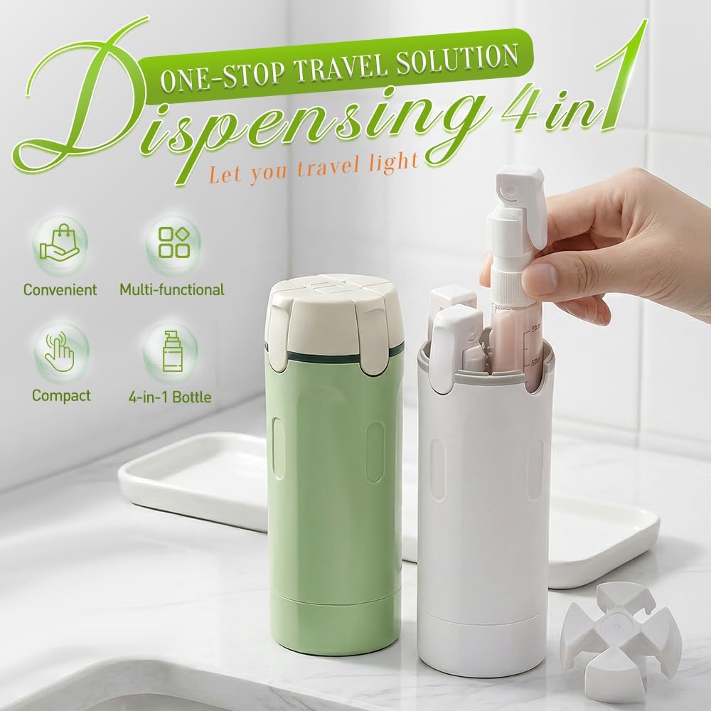 4-in-1 Travel Dispenser Bottle Set - Refillable 30ML Toiletry Containers | Leak-Proof Travel Size (Green & White)