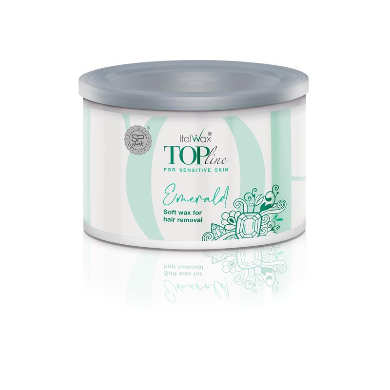Italwax Top Line Emerald - 397g / 14oz - Soft wax for hair removal - Uncented - Liposoluble syntetic formulation - Ideal for waxing all body area