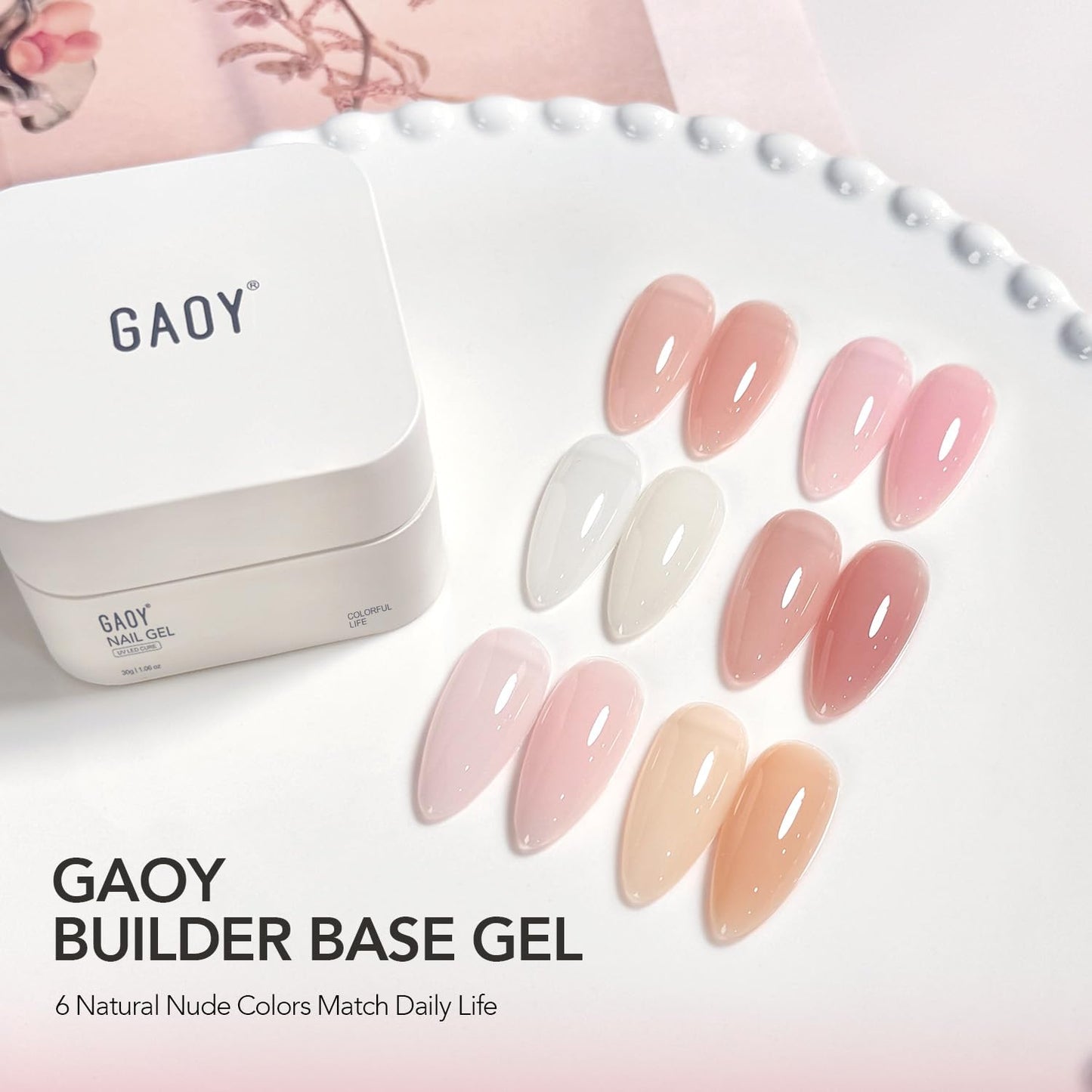 Colored Builder Base Gel - 4-in-1 Long Lasting Nail Strengthening | Nude Pink 30g with Brush