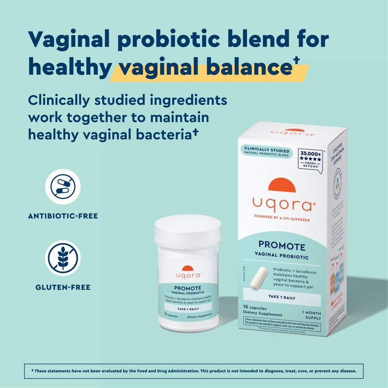 Uqora Promote - Support Vaginal Health* - Probiotic for Women with Lactoferrin, Lactobacillus Acidophilus & Lacticaseibacillus Rhamnosus - Vaginal Probiotics - Gluten-Free - 30 Capsules (2 Pack)