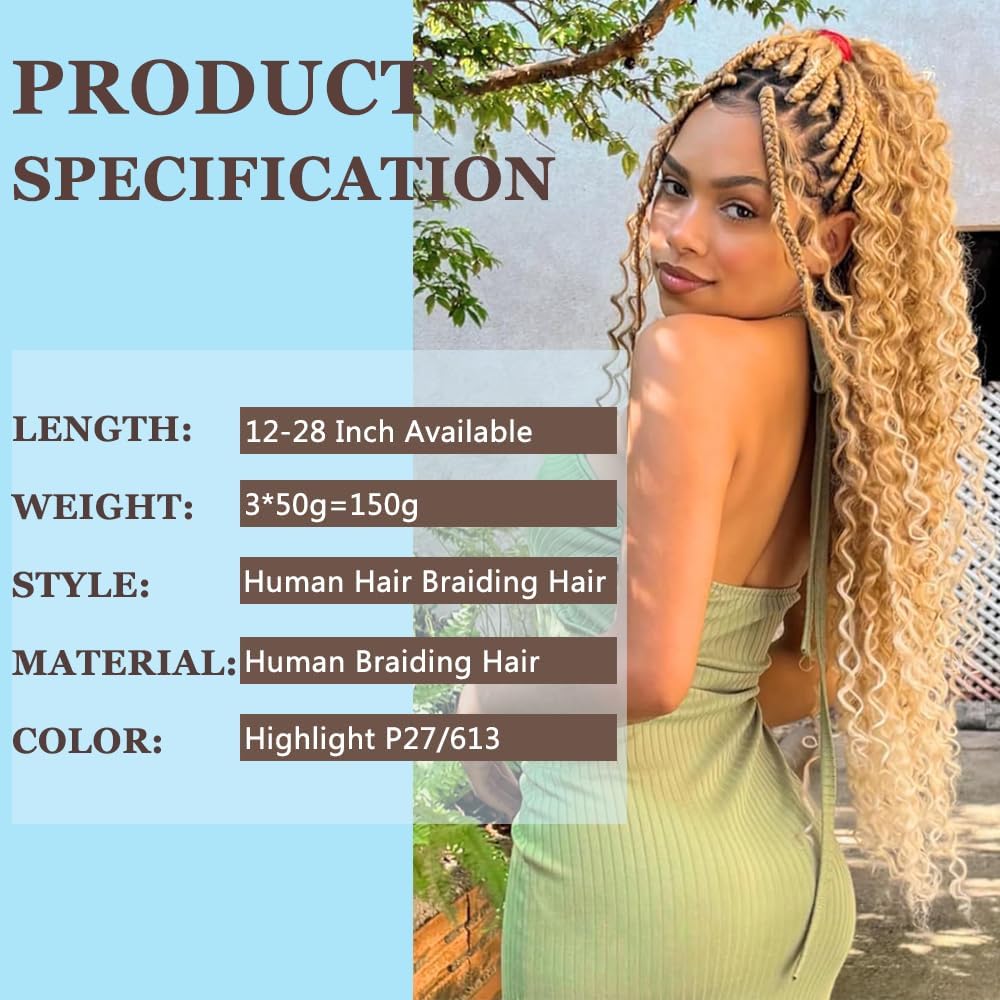 P27613 Boho Hair for Braiding Deep Wave Bulk 18 18 Inch P27/613 Highlight Human Braiding Hair Blonde Braiding Hair Extensions 110g