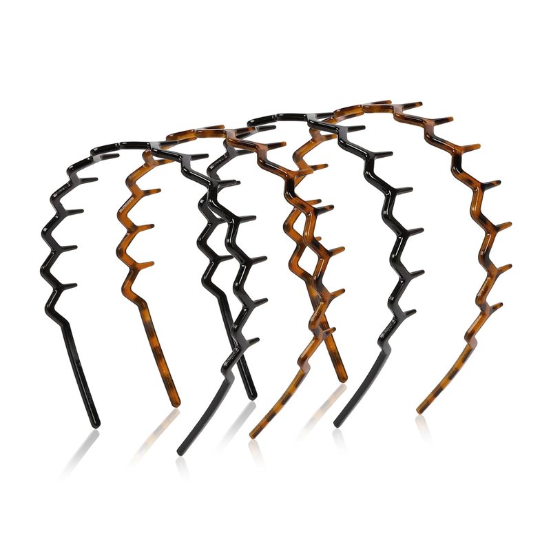 Zig Zag Headbands for Women & Teens - Non-Slip Plastic Hair Bands | 4-Pack Black Hair Accessories