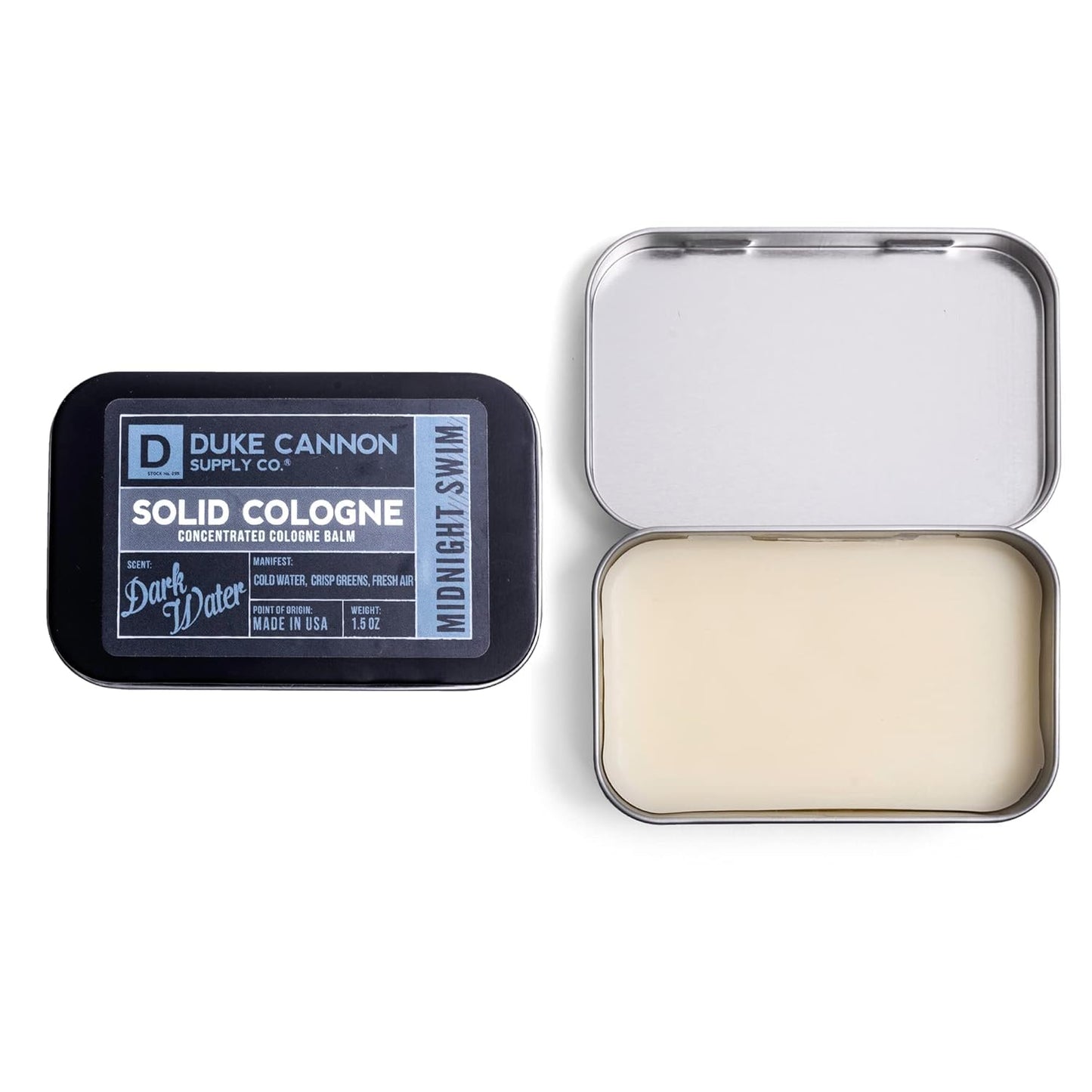 Duke Cannon Solid Cologne for Men - Midnight Swim Scent | Travel-Friendly Balm, 1.5 oz