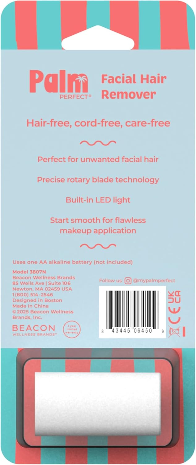 PalmPerfect Facial Hair Remover for Women - Portable Lipstick-Sized Shaver with LED Light | Painless Dual-Track Blade for Upper Lip, Cheeks, Forehead