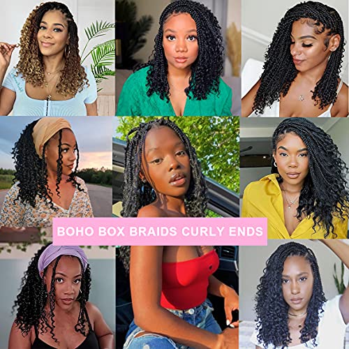 Union Beauty 10 Inch Boho Box Braids Crochet Hair with Curly Ends, 8 Packs