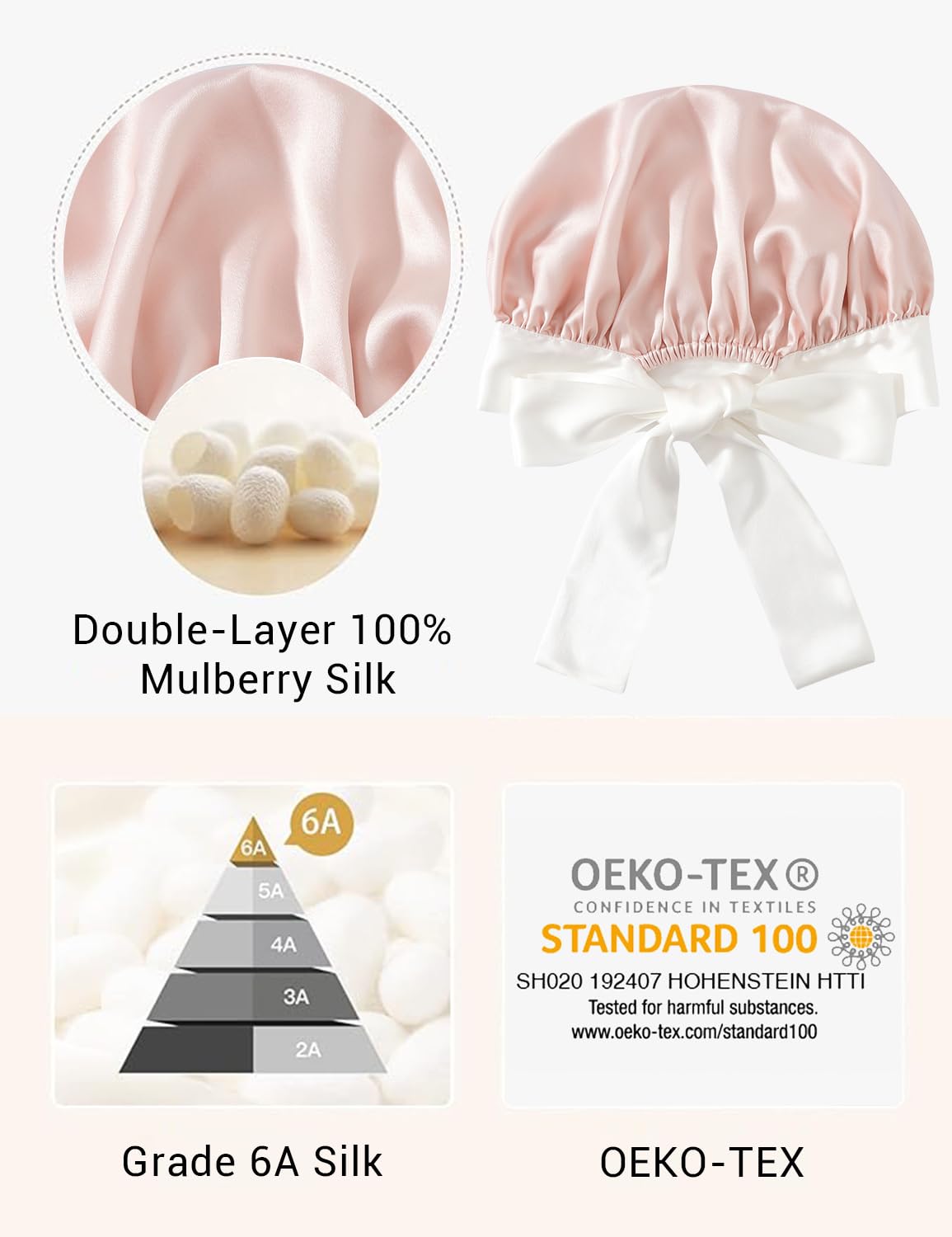 Mulberry Silk Bonnet - Anti-Slip Double-Layered Hair Wrap for Curly Hair | Large Size (Pink & Ivory)
