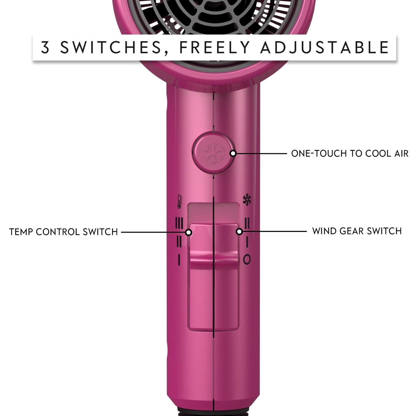 AINA Hair Dryer with Diffuser, Blow Dryer for Women | Advanced Ionic Technology, Ceramic Coating | Cold Shot Features Turbo Heat for Fast Drying and Shine 110V/ALCI (Neon Pink)