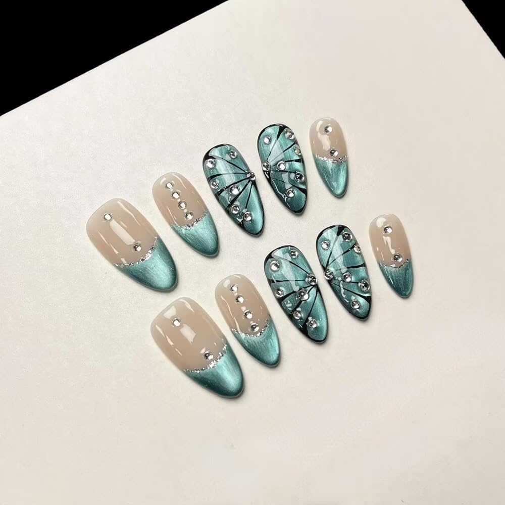 Fall Press On Nails - Handmade Gel Almond Fake Nails, Brown Art Design | Reusable 10 Pcs Acrylic Kit (Size S)