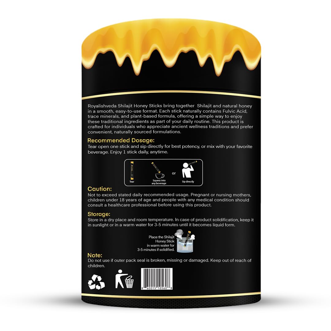 Royalishveda Shilajit Sticks with Honey | 75% Fulvic Acid | Easy-to-Use | 30 Sticks for Stamina, Energy Boost & Immune Support (Pack of 1)