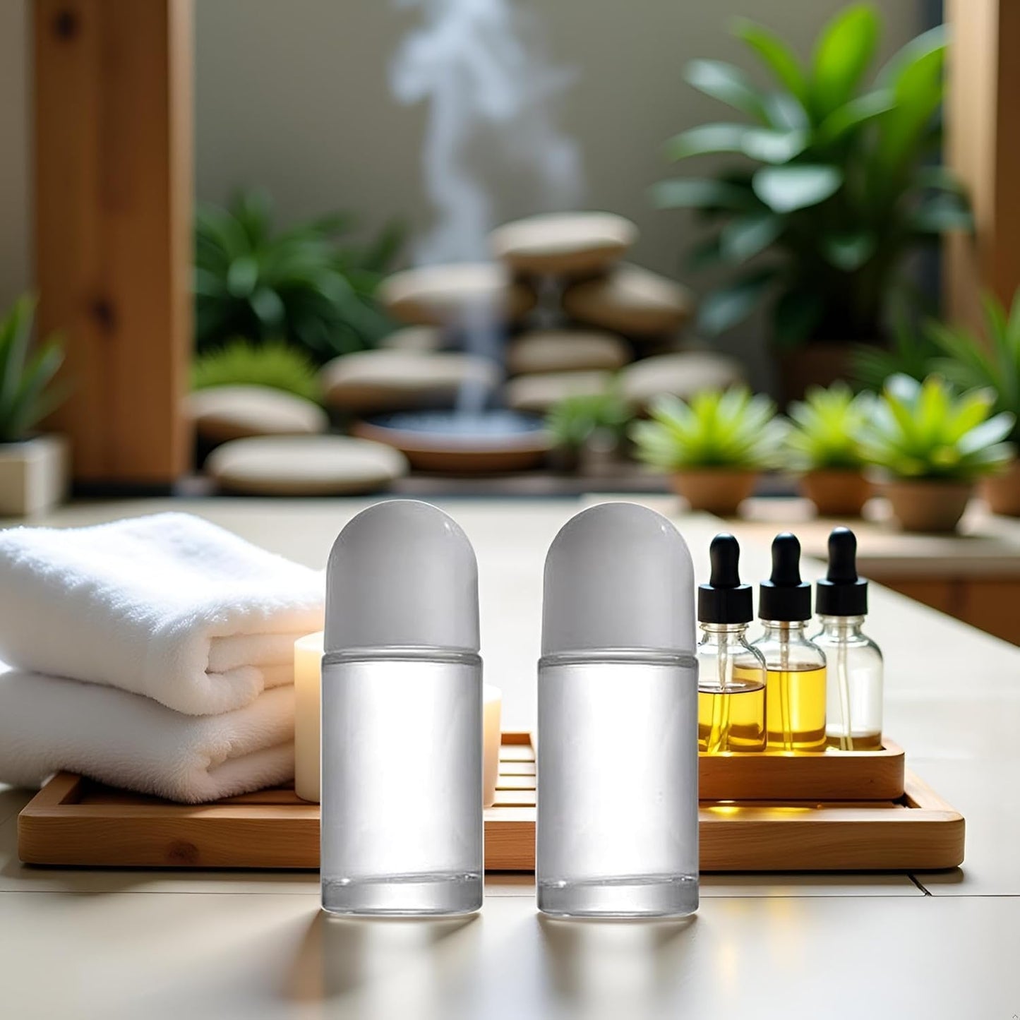 WLSuDHoncc 2 Pcs 50ML Glass Empty Roller Bottles with Plastic Roller Ball, Roll On Bottles Containers Leak Proof Massage Roller Ball with White Cap for Essential Oil Refillable Containers