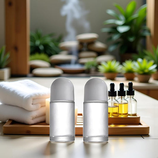 WLSuDHoncc 2 Pcs 50ML Glass Empty Roller Bottles with Plastic Roller Ball, Roll On Bottles Containers Leak Proof Massage Roller Ball with White Cap for Essential Oil Refillable Containers