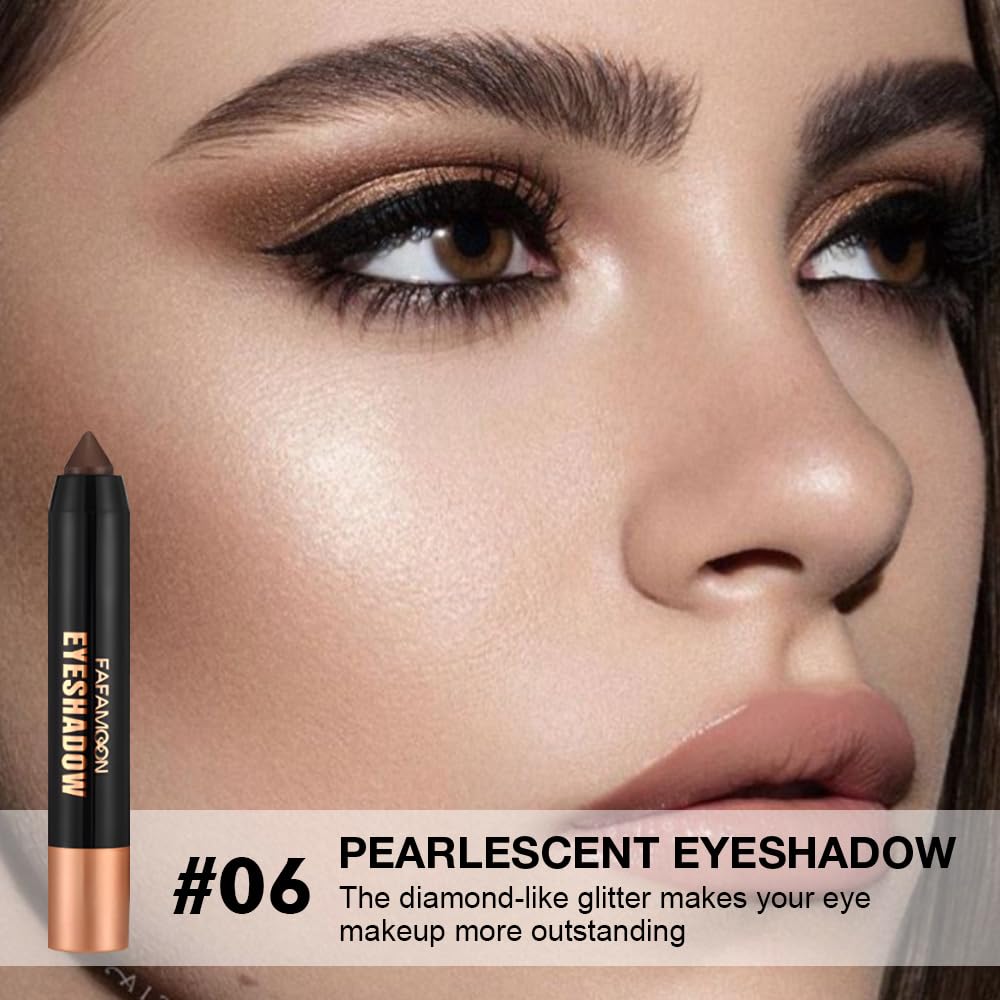 Monochrome Cream Glitter Eye Shadow Stick Palette - 2-in-1 Waterproof Eyeshadow & Eyeliner Pencil for Mature Women | Vegan & Cruelty-Free | 06 Shimmer Dark Brown