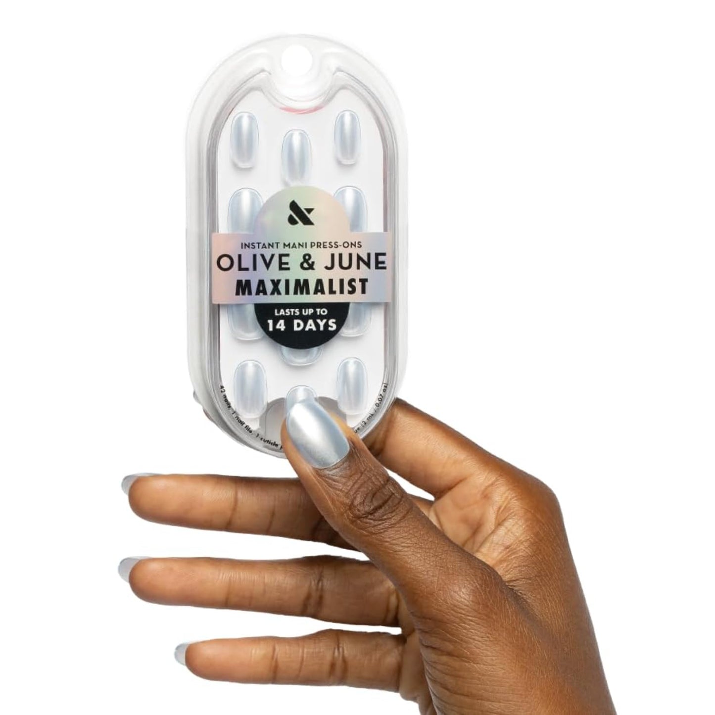 Maximalist Press-On Nails - Non-Toxic, Long-Lasting, Salon-Quality | 42 Fake Nails in 21 Sizes - Short Round Sky Chrome