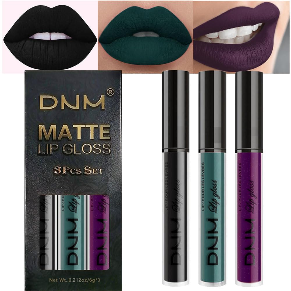 Matte Liquid Lipstick Set - 3 Pcs Dark Red & Purple Plum Shades | Long-Lasting Waterproof Lip Stain