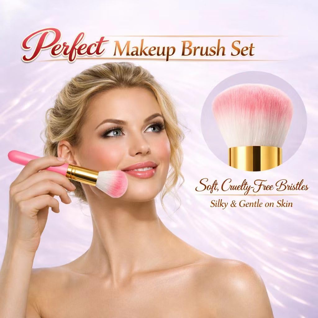 Professional Makeup Brush Set - 12 Pcs Soft Synthetic Bristles | Portable Travel Case for Artists