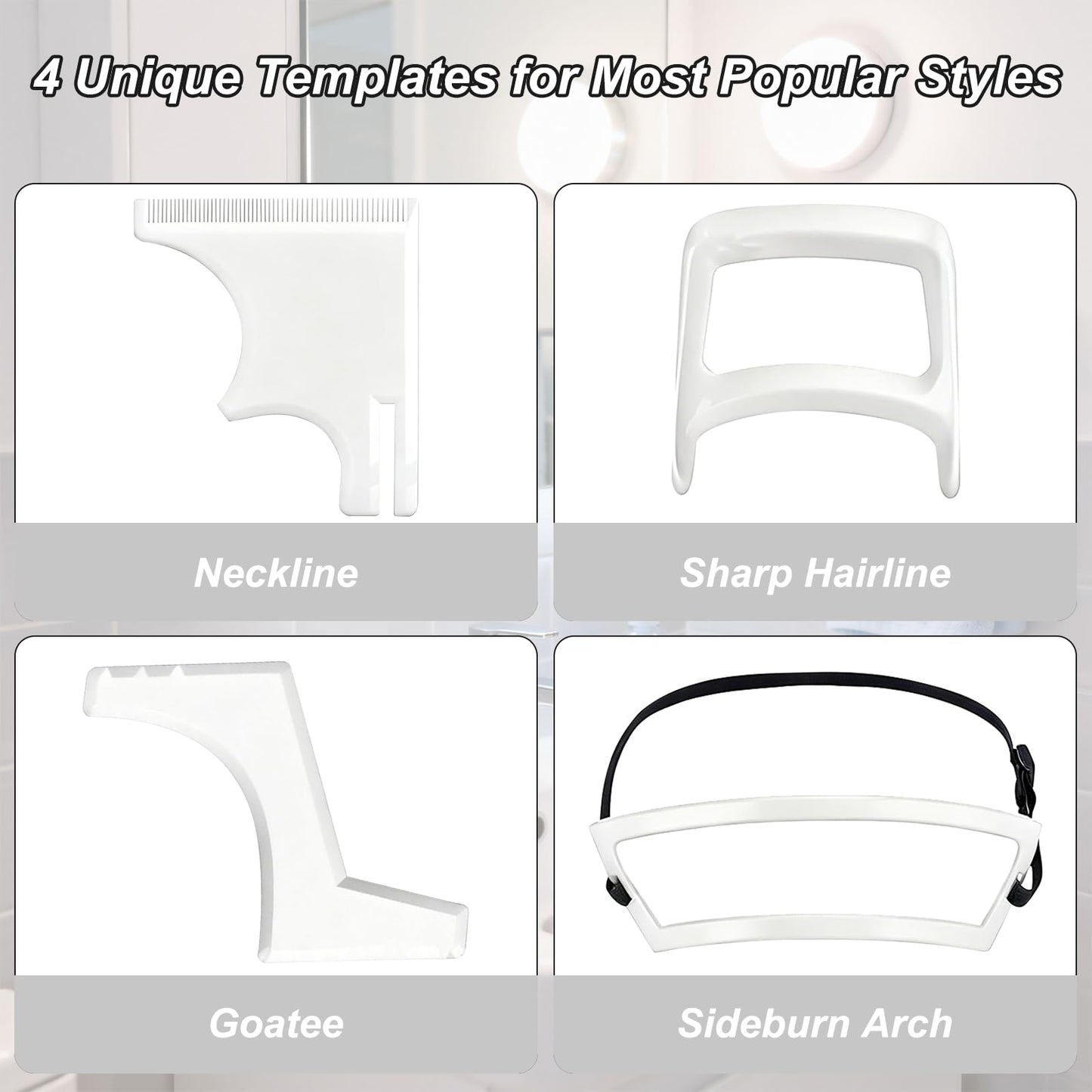 OFFAXE Styling Tools, 4 Styles of Beard Trimming, Reusable Hairline Shaping Tool, Color Spray Edge Line Up Tool, Portable Template Set for Hair and Beard, Clean Hairline Maker for Barbers (White)
