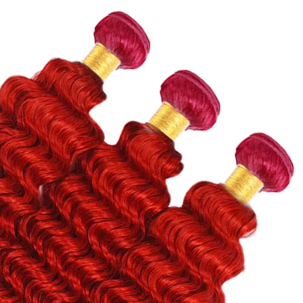 Red Human Hair Bundles Burgundy Deep Wave Bundles 12 Inch Unprocessed Virgin Soft Real Light Red Bundle Hair Weave 100g/Bundle