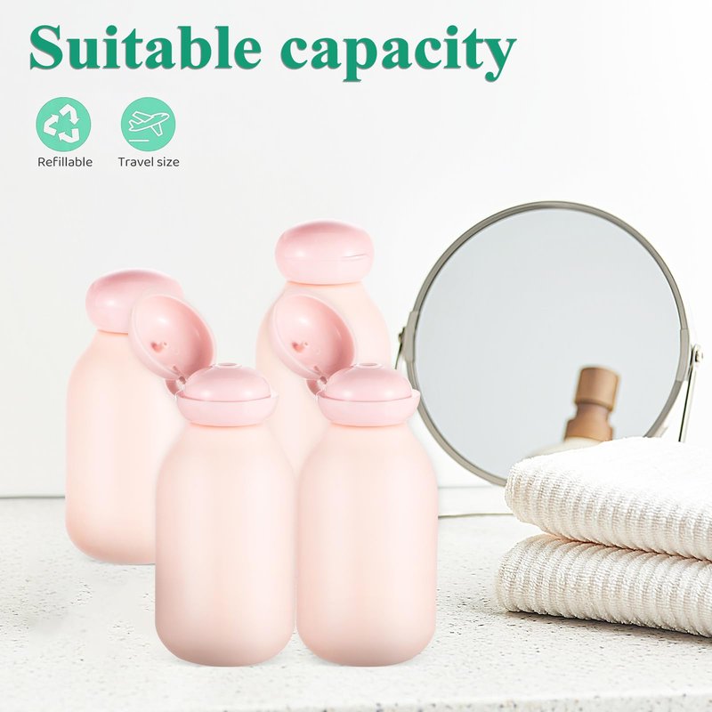 Healeved Travel Bottles 4-Pack 3.93 Inch Refillable Plastic Toiletry Containers for Shampoo Lotion Travel Size Squeeze Bottles Portable Leak-Resistant