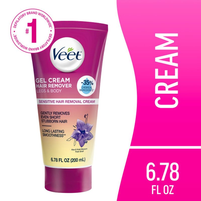 Veet Sensitive Skin Formula with Aloe Vera and Vitamin E, Dermatologically Tested Hair Removal Gel Cream 6.76 Fl Oz. for Legs & Body (6 Pack)