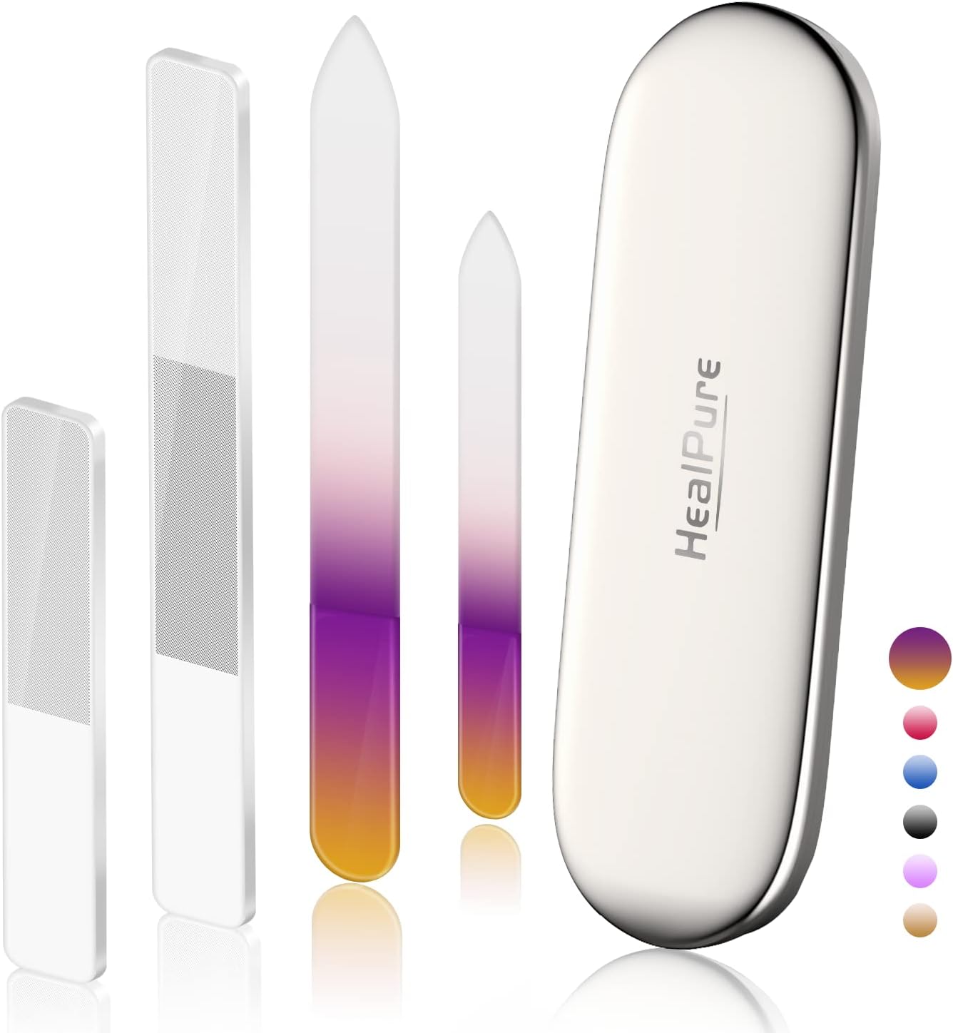 Crystal Nail File Set - 4PC Glass Nail Files & Buffers with Case | Professional Manicure Tools for Natural Nails
