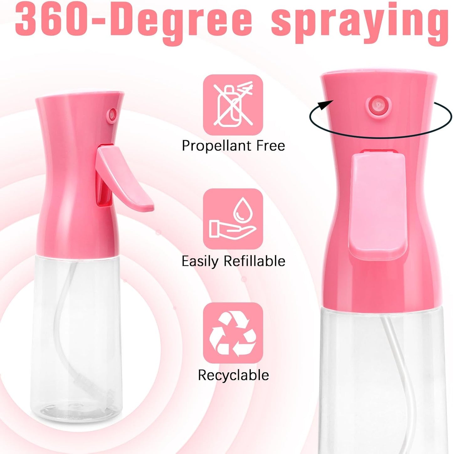Continuous Water Mister Spray Bottle for Hair - Ultra Fine Mist Sprayer | 6.8 OZ Pink
