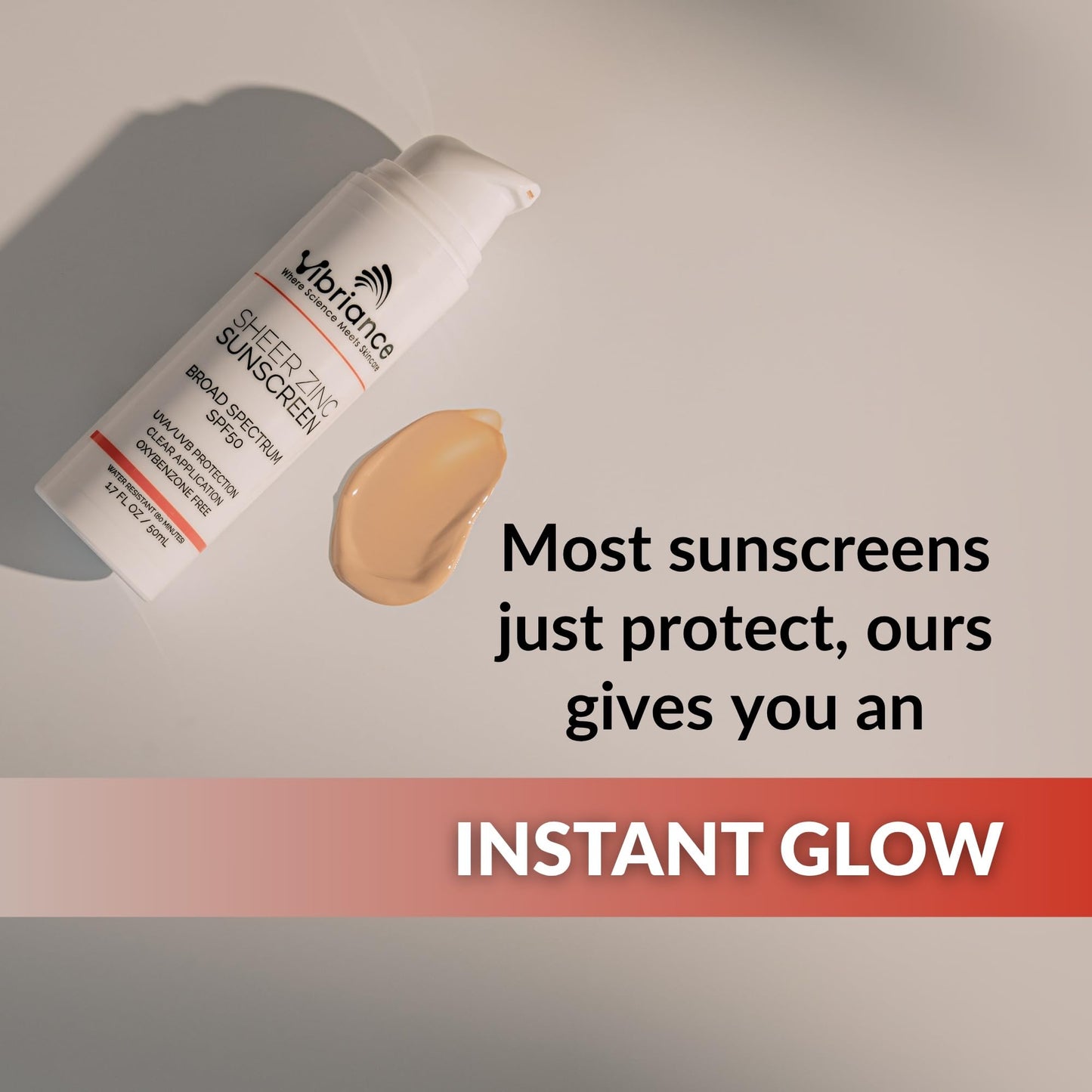 Vibriance Sheer Zinc Sunscreen - Tinted Sunscreen for Face SPF 50, Lightweight Facial Moisturizer with Niacinamide, Hyaluronic Acid - 1.7 fl oz