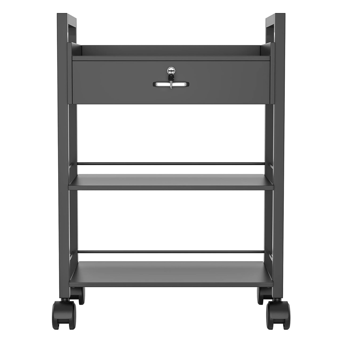 Salon Trolley Cart - Mobile Wooden Utility Cabinet with 1 Drawer & 2 Trays | Rolling Storage Station for Beauty Spa - Black