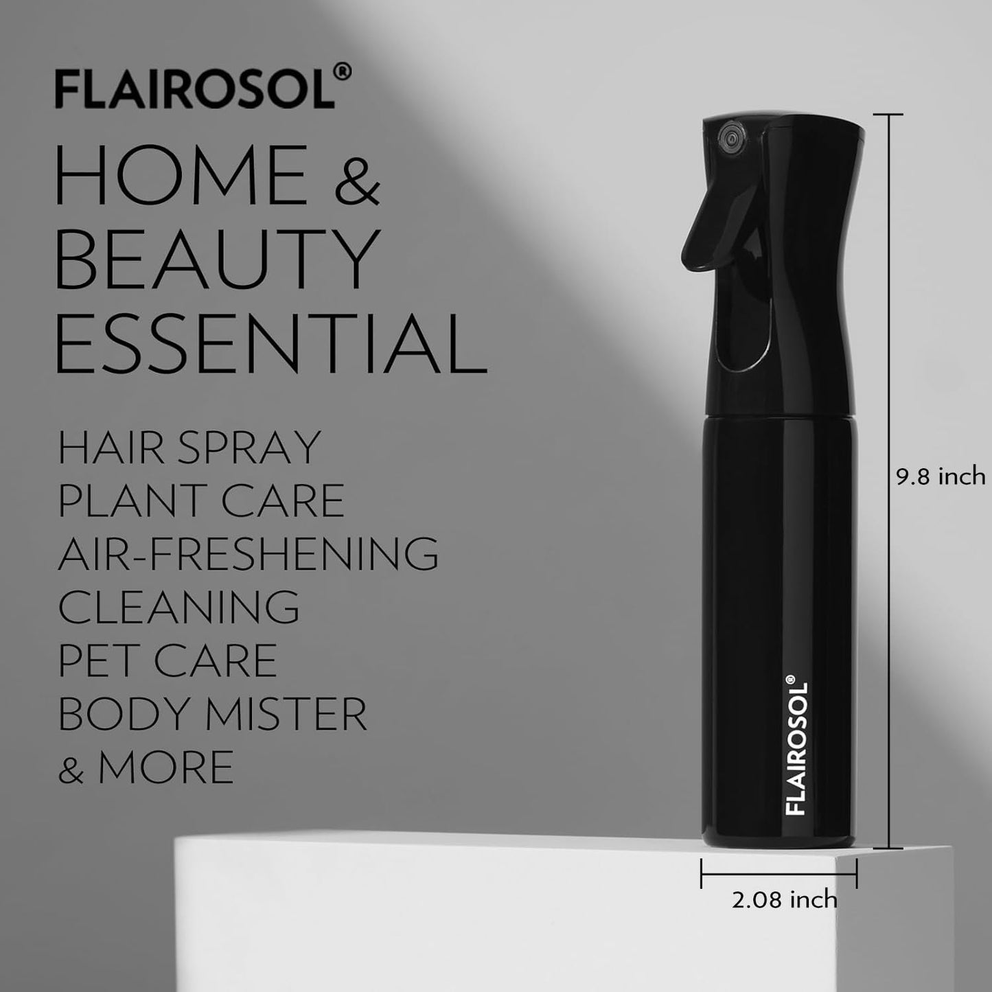 FLAIROSOL Continuous Spray Bottle - Ultra Fine Mist Hair & Plant Mister | 10.1oz/300ml, Black