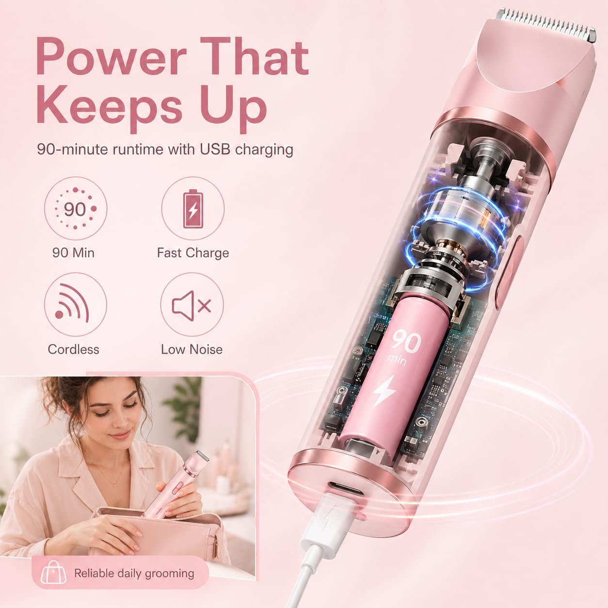 Bikini Trimmer for Women, 2 in 1 Electric Razors for Women - Double Head, Rechargeable, IPX7 Waterproof, Pain-Free Hair Removal for Facial, Body & Sensitive Areas with Ceramic Blades, Cordless