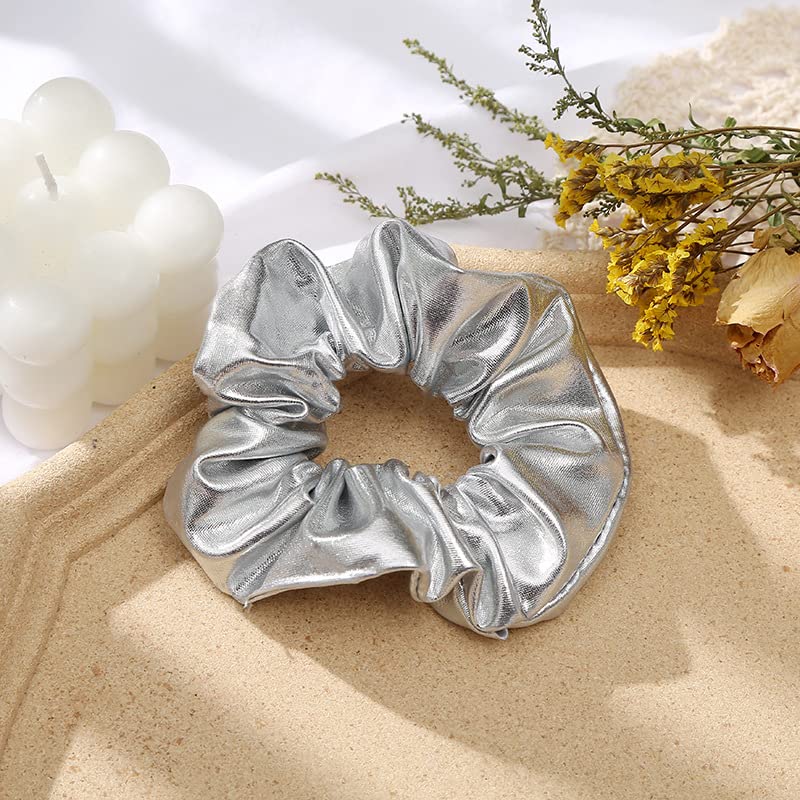 JCLIFE Silver Hair Scrunchies 2-Pack Metallic Hair Ties for Women & Girls