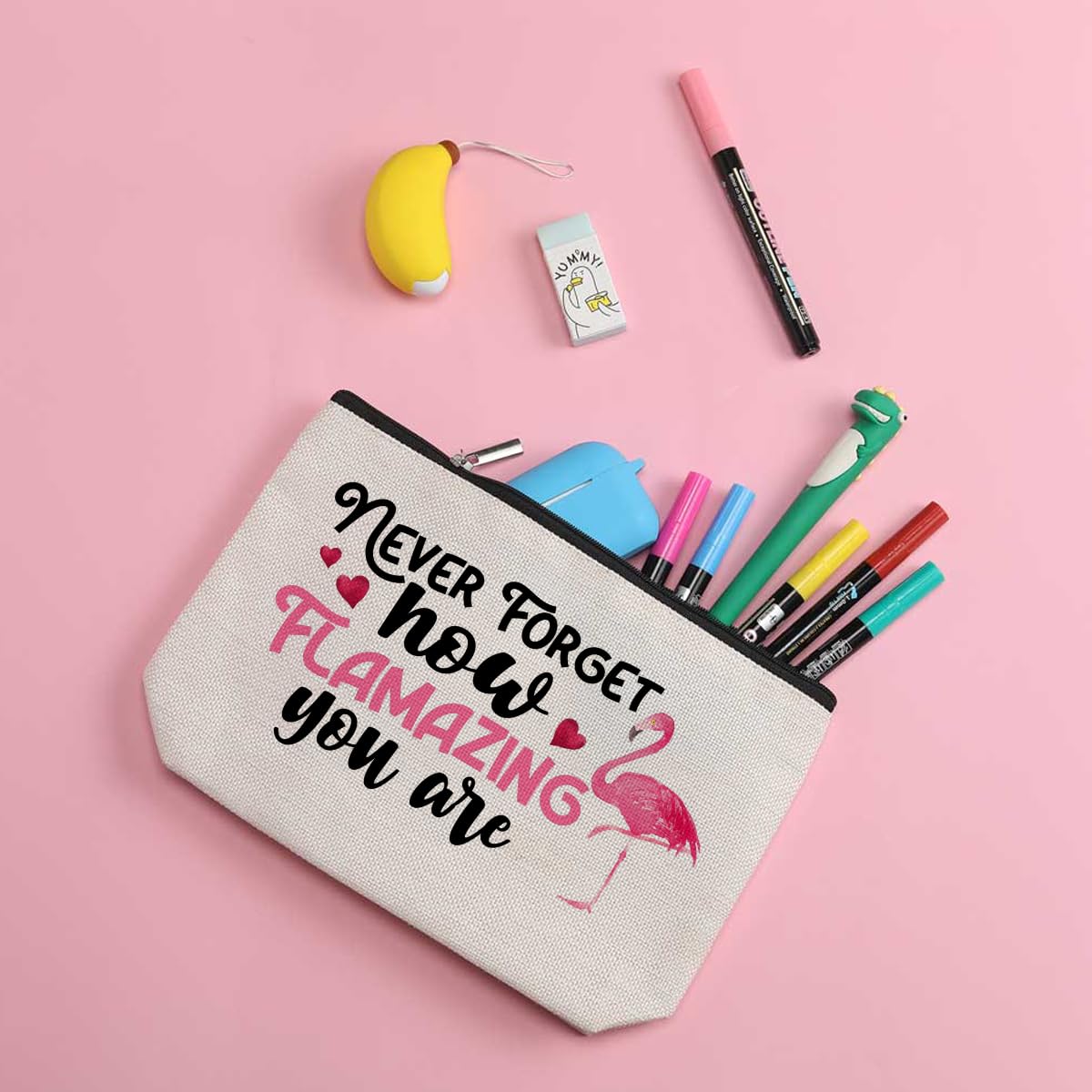 ZHAMEN Novelty Flamingo Decor Makeup Bag Gifts Makeup Pouch Birthday Christmas for Women Friends Flamingo Lover Family BFF Animal Lovers Cosmetic Travel Bag