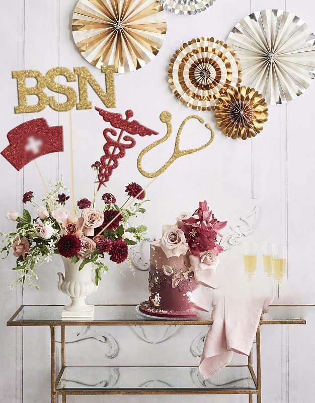 2026 Nurse Graduation Centerpiece Sticks - 12 Pieces Red & Gold