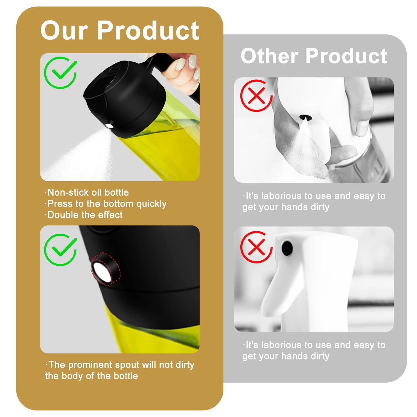 2 in 1 Light-Blocking Dark Oil Sprayer Dispenser, 470ml 2025 New Oil Sprayer for Kitchen Cooking