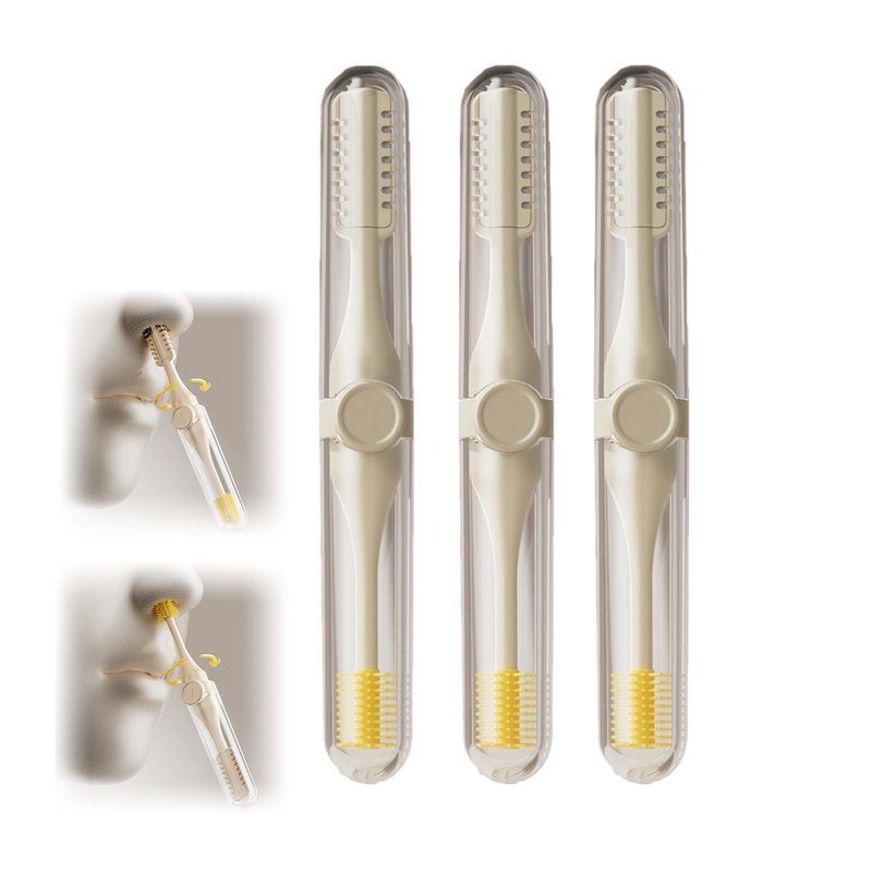2-in-1 Nasal Hair Cutter, 2026 New Nose Hair Trimmer for Men Women, 360° Rotating Portable Manual Nose Hair Remover Tool with Ear Picker, Double Sided Noses Hairs Knife Travel Essentials (Beige 3PCS)