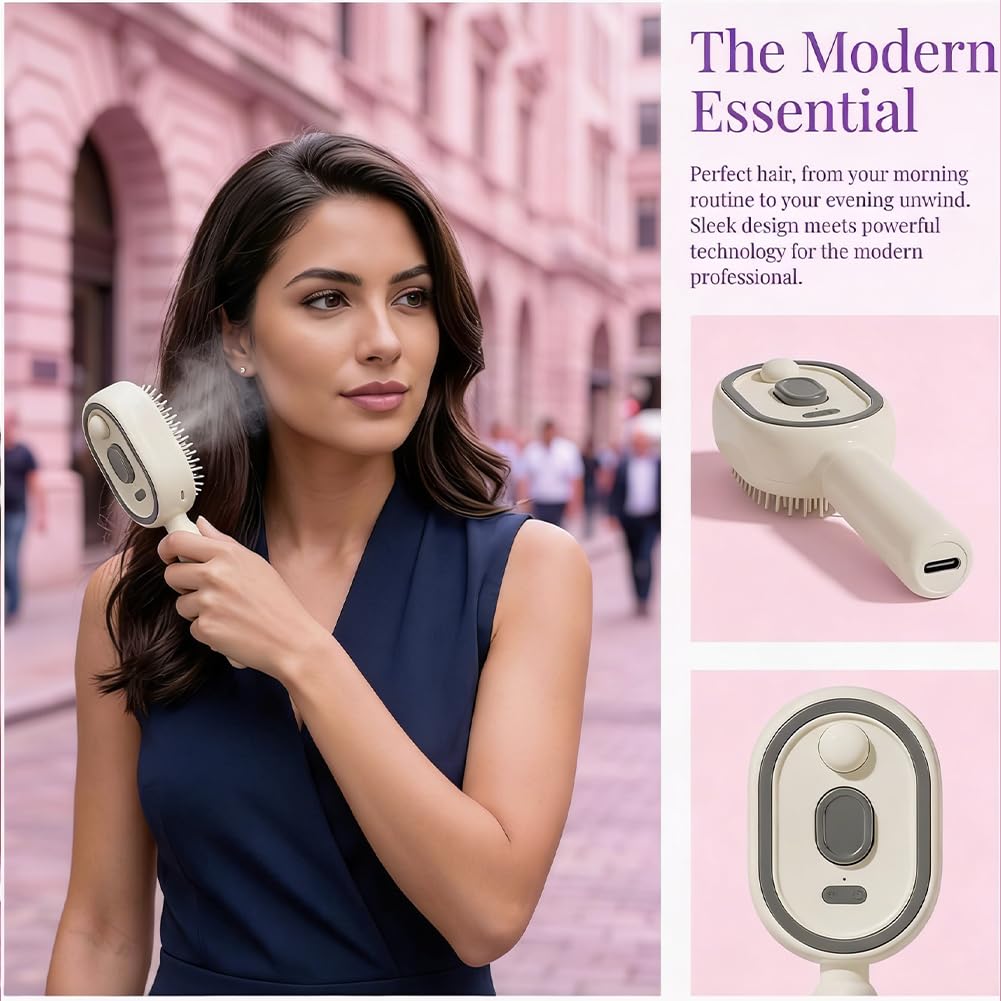 Electric Steam Brush - Rechargeable Misting Detangling Straightener | USB-C Styling Tool for Short Hair (2PCS-B)