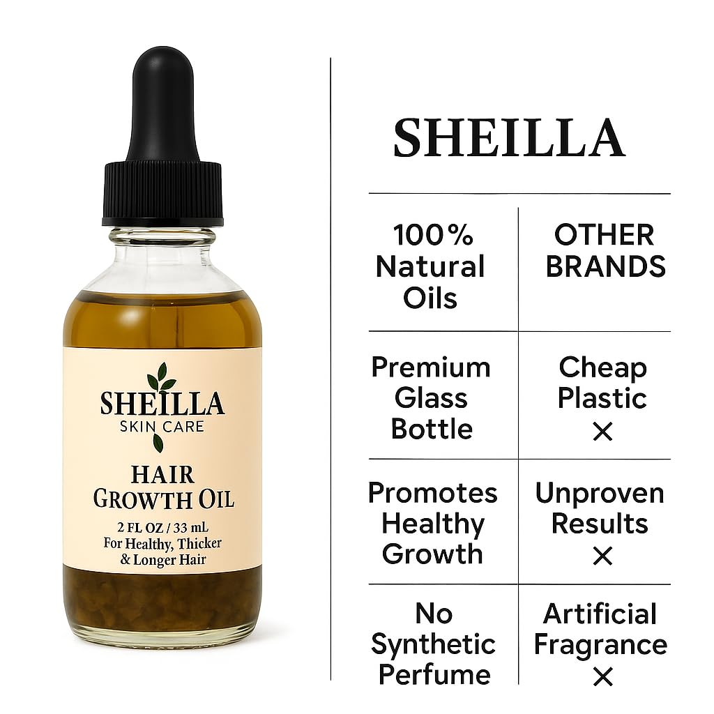 SHEI LLA Skin Care Hair Growth Oil – For Healthy, Thicker & Longer Hair – All Hair Types – 2 oz (59 ml)