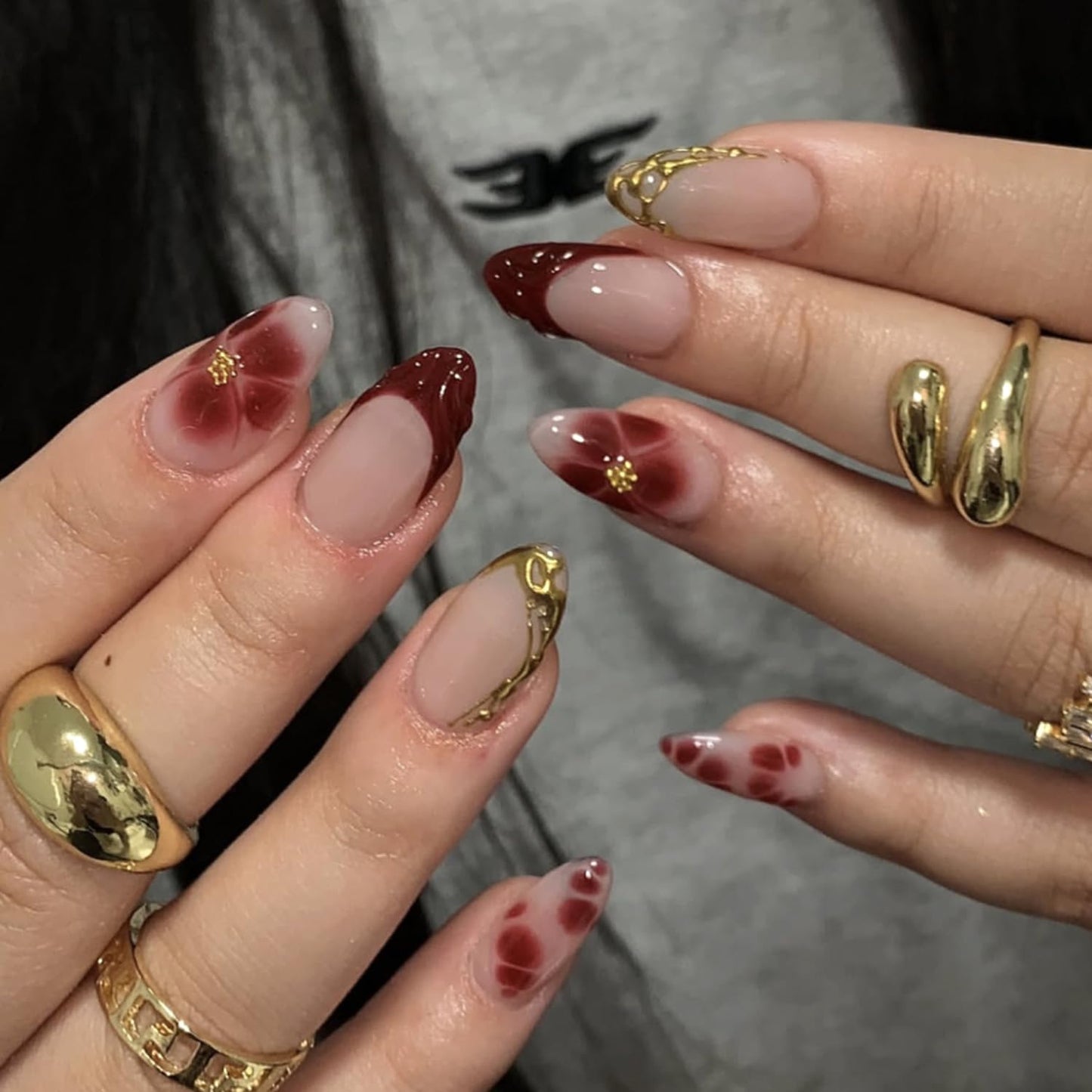 Short Almond Press-On Nails - 24 Pcs French Tip with Leopard Print & Gold Beads | Reusable Acrylic Nail Designs for Women