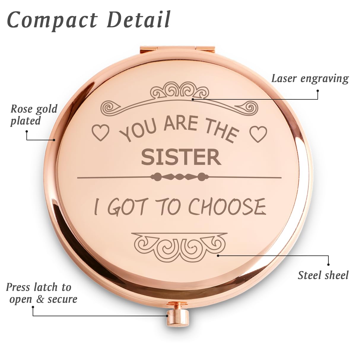Friendship Gifts for Women Girls, Personalized Friends Gifts for Birthday, Custom Compact Mirror for Her Bestie BFF, Mothers Day Graduation Basket Stuffers