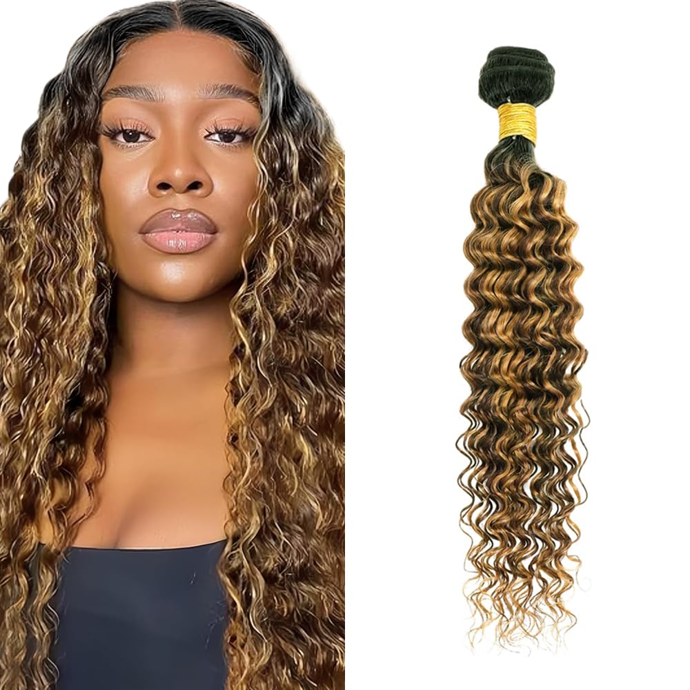 22 inch Ombre Brown Bundles P427 Human Hair Bundles Highlight Blonde Human Hair Bundle Deep Wave Bundle 100g