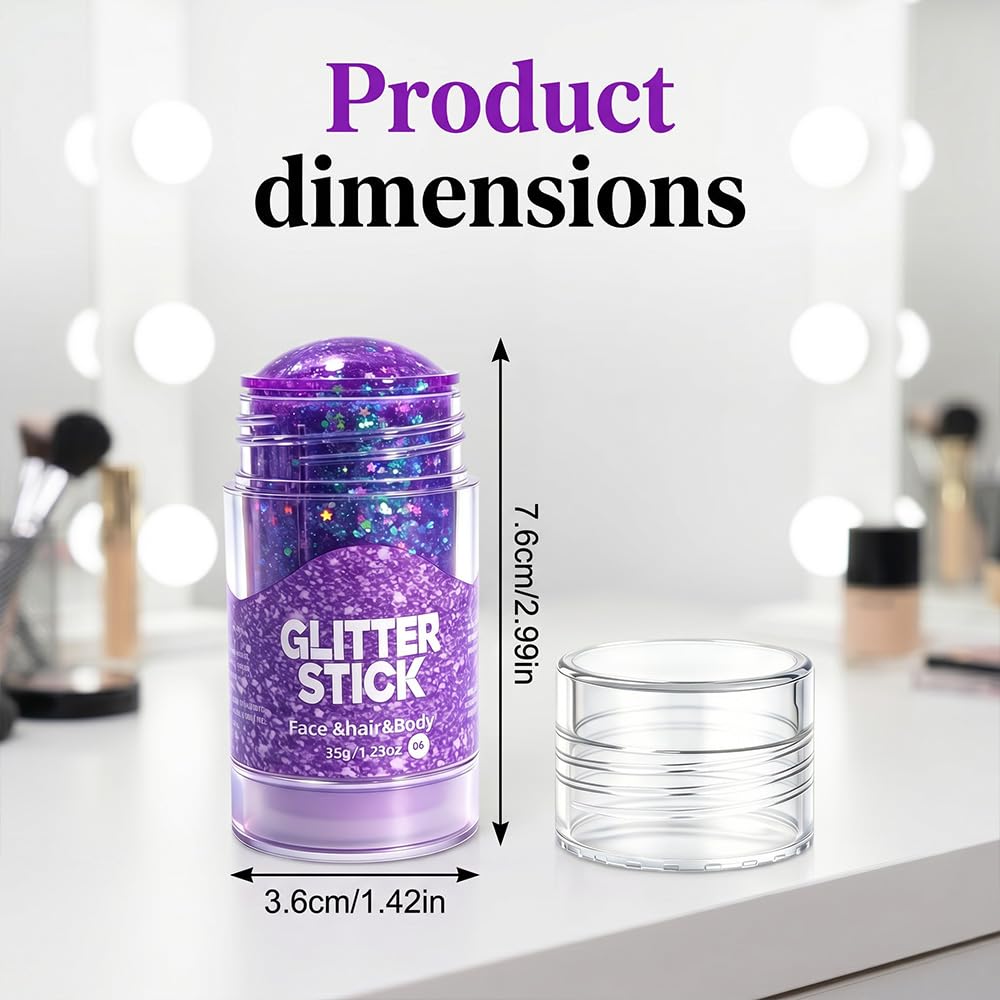 4th of July Glitter Stick, 2026 New Red White Blue Body Hair Sparkle for Independence Day, Upgrade Sparkle Patriotic Pride Chunky Glitter 4th of July Accessories (Purple)