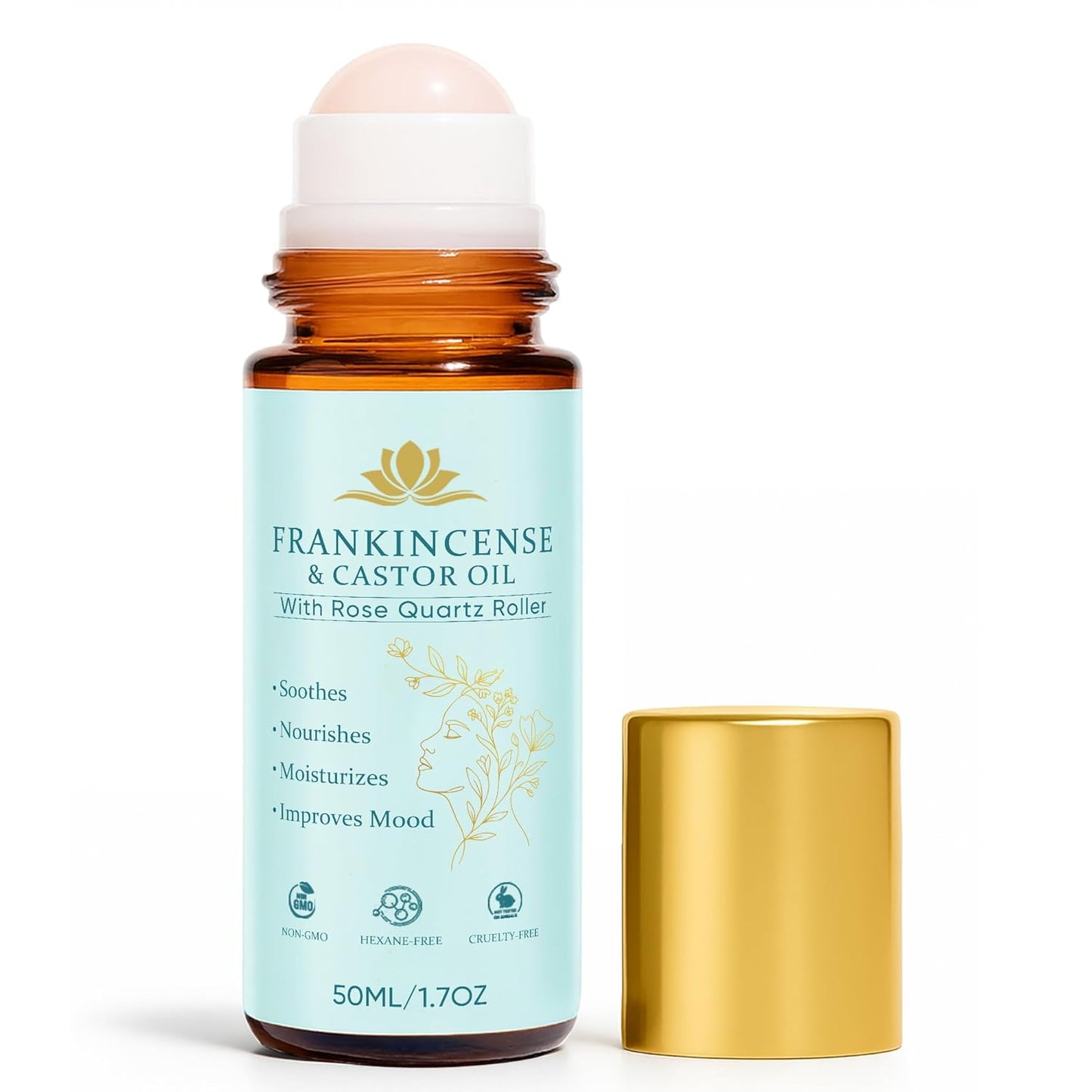 Organic Frankincense & Castor Oil Roller Ball - 100% Pure Cold-Pressed | Firms Skin & Reduces Fine Lines - 50ML/1.7OZ