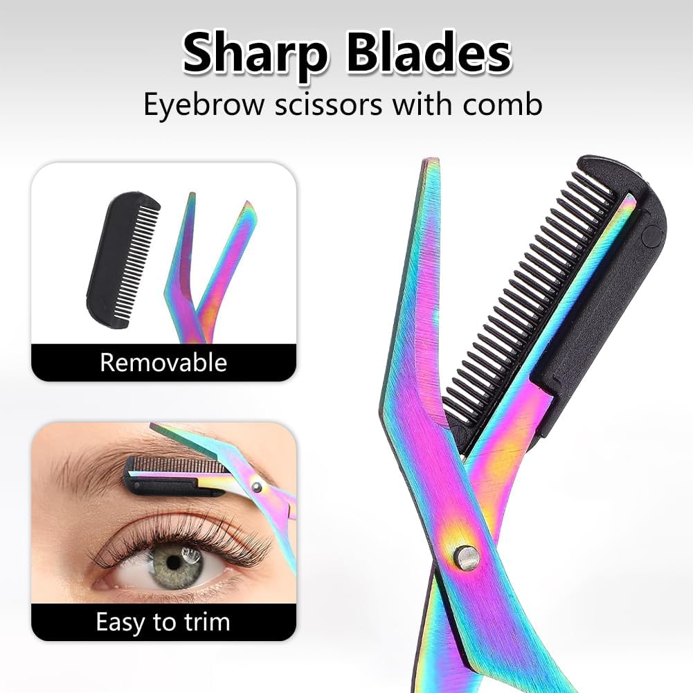Professional Eyebrow Trimmer Scissor - 2-in-1 Stainless Steel Cutter & Comb | Portable Hair Removal Tool for Women & Men (Black)