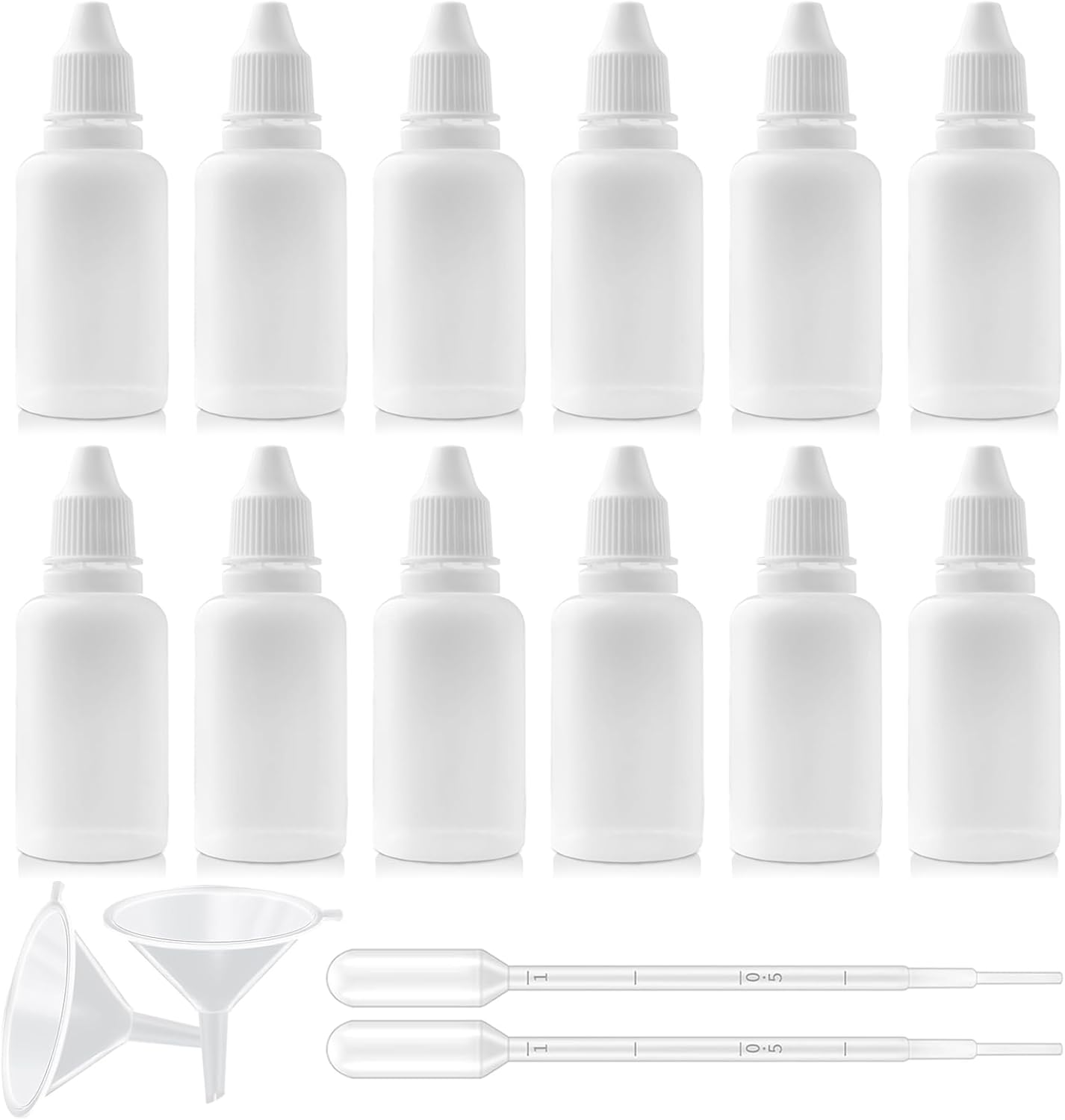5ML Squeezable Dropper Bottles - 12PCS Refillable Eye Liquid Containers with Screw Cap | Portable White Plastic