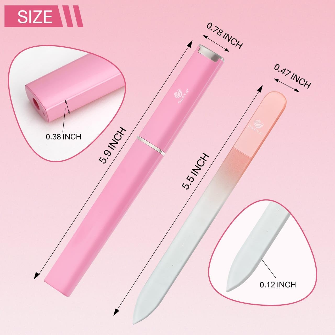 Crystal Glass Nail File Set - Premium Double-Sided Etched Glass Fingernail Files | 2 Pack with Protective Case for Gentle Nail Care