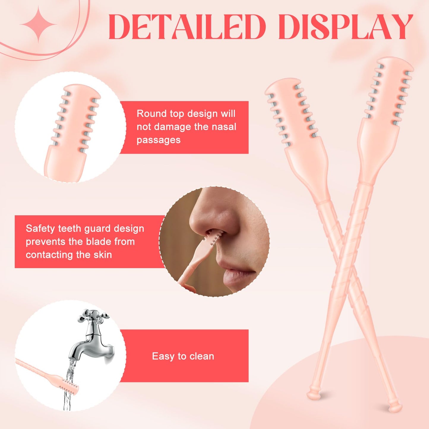 Lothee 50 Pcs Manual Nose Hair Trimmer, Nasal Hair Cutter Bulk for Women, Portable 360 Rotating Nose Hairs Remover Tools for Home, Travel and Beauty Salon, Velvet Storage Bag(Pink)