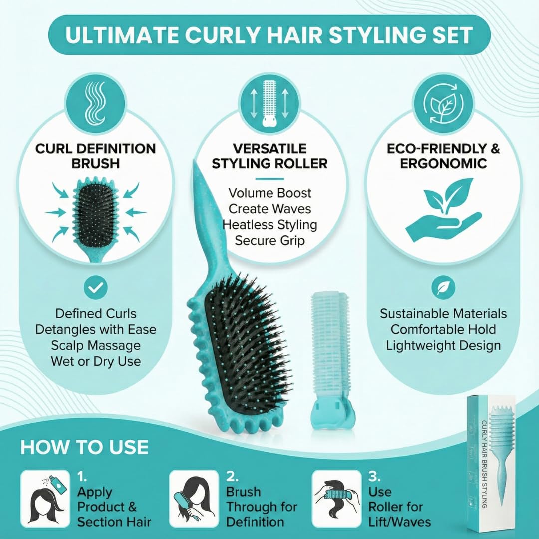 Curl Defining Brush for Wet Curly Hair - Vented Design, Green Color