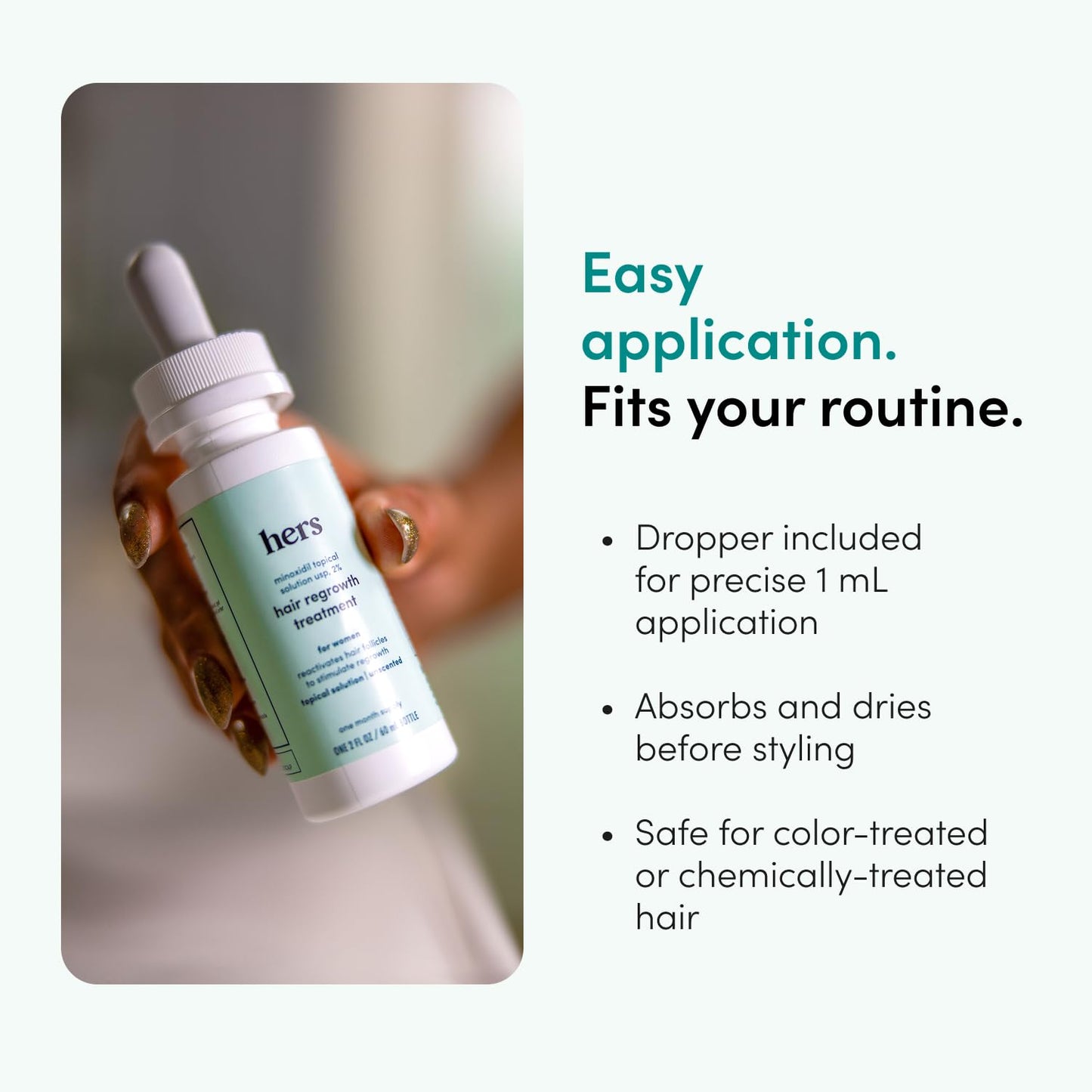 hers Hair Regrowth Treatment - Topical Minoxidil 2% Solution for Women - Supports Thicker, Fuller Hair - Non-Greasy - Unscented, 2 Pack