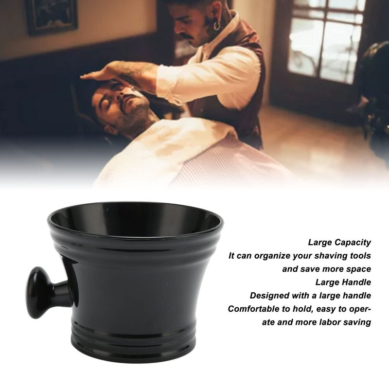 TIKATARER Shaving Bowl, Large Capacity Portable Black Shaving Soap Bowl Shave Mug with Comfortable Grip Handle for Barber and Home Use