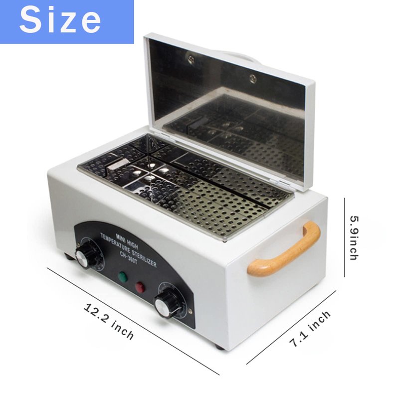 High Temperature Cleaning Box 300W 1.5L with Timer Dry Heat Sterilizer Cabinet Equipment with Stainless Tray For Nail Tool Spa Pedicure Hairdressing Metal Tools with Handle