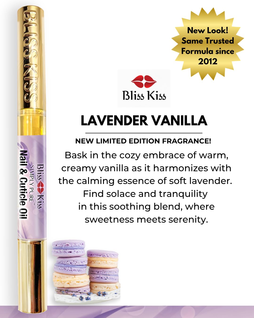 Bliss Kiss Nail Oil Cuticle Pen - Lavender Vanilla with Vitamin E & Jojoba | Nail Strengthener for Brittle Nails